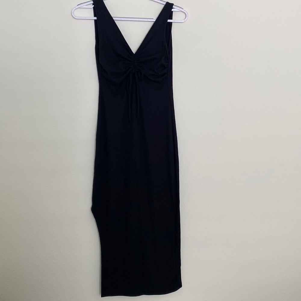Black Midi Dress Ruched Tie Detailing Size Small